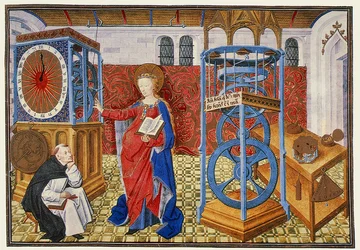 Visdom (Sapience) som lär författaren nykterhetsföreskrifterna, från Horologium Sapientiae av Henri Suso, ca 1455